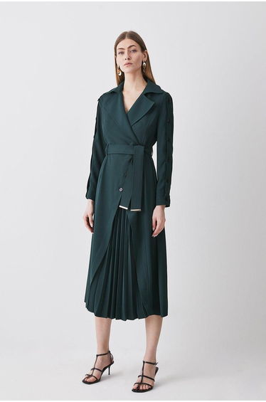 Button Detail Pleated Detail Midi Dress