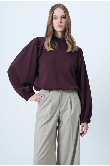 Women's plum balloon sleeve regular fit chic design blouse