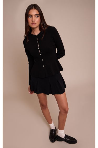 Black Soft Knitted Pleated Mini Skirt