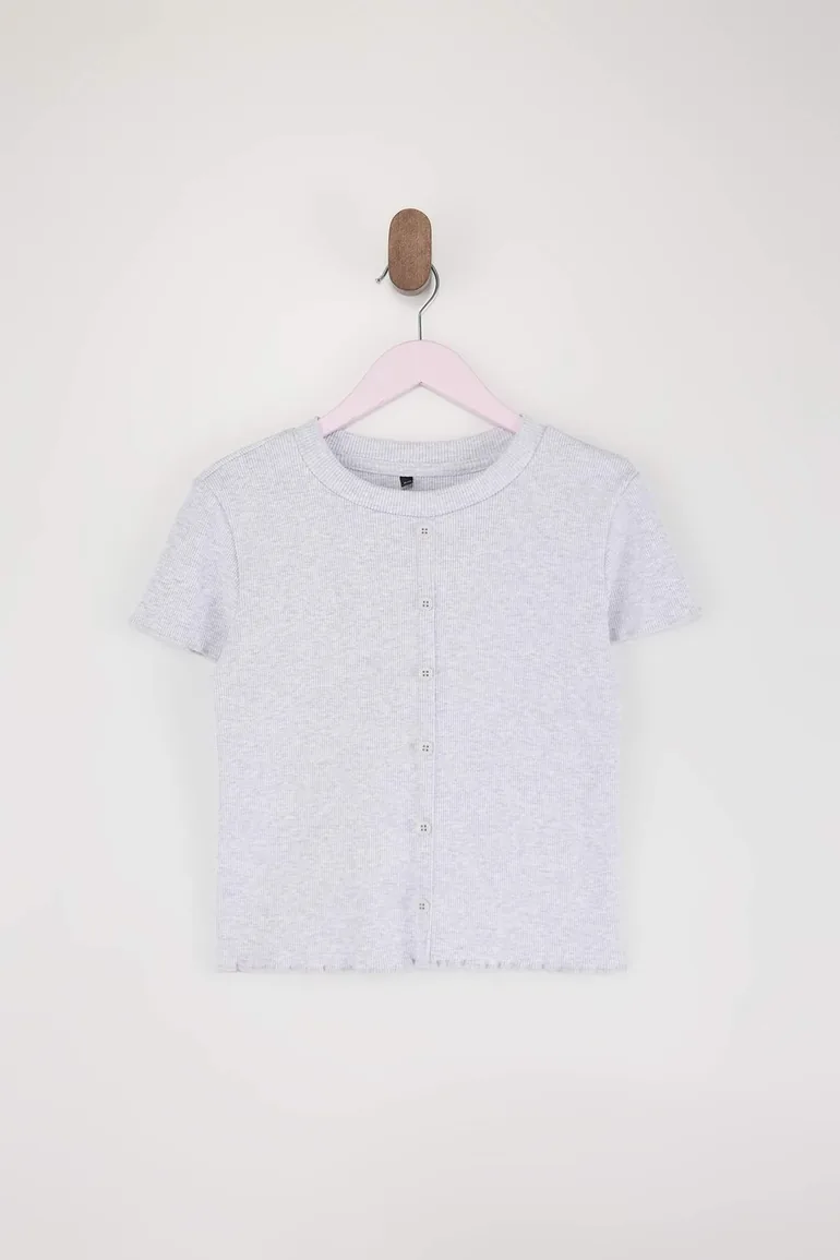 Gray Printed Knitted T-Shirt - 1