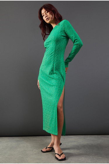 Jersey Jacquard Slash Neck Scoop Back Midi Dress