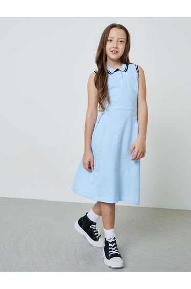Girls Contrast Rib Tipped Sleevless Polo Dress