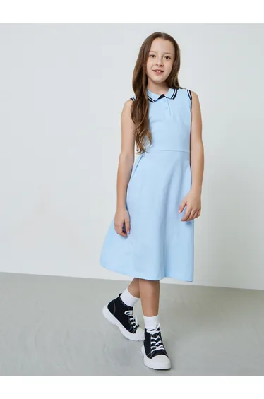 Girls Contrast Rib Tipped Sleevless Polo Dress