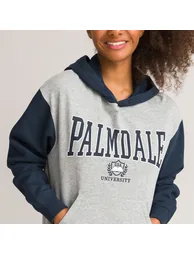 Slogan Print Sweatshirt Dress in Cotton Mix with Hood - 4