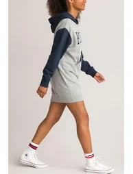Slogan Print Sweatshirt Dress in Cotton Mix with Hood