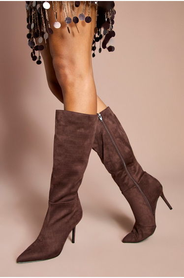 Eleanor Faux Croc Embossed Suede High Stiletto Knee Boots