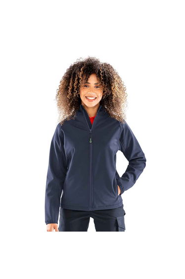 Result Genuine Recycled Womens/Ladies Hooded 3 Layer Printable Soft Shell Jacket - Navy