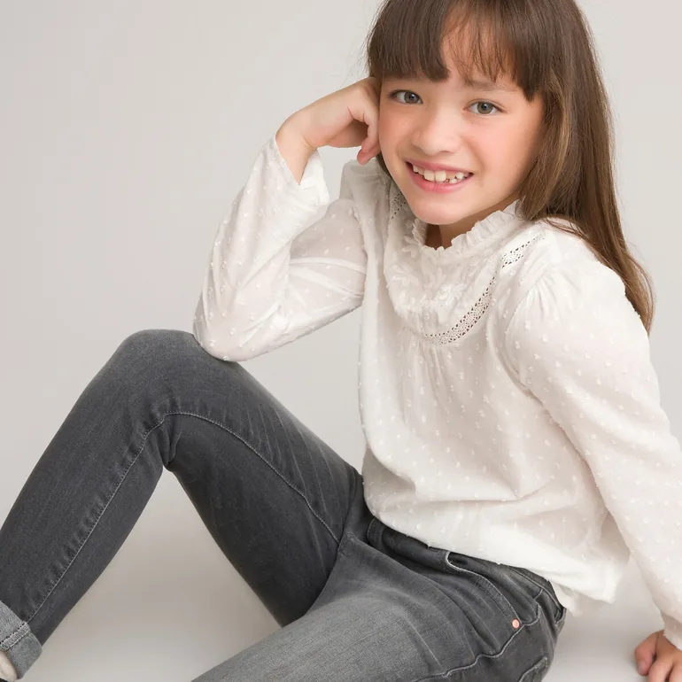 Embroidered Dotted Cotton Blouse - 1