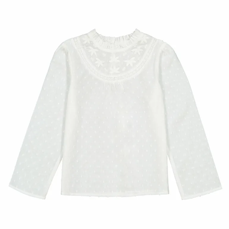 Embroidered Dotted Cotton Blouse - 2
