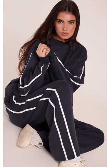 Navy PLT Tab Contrast Side Stripe Sweatshirt