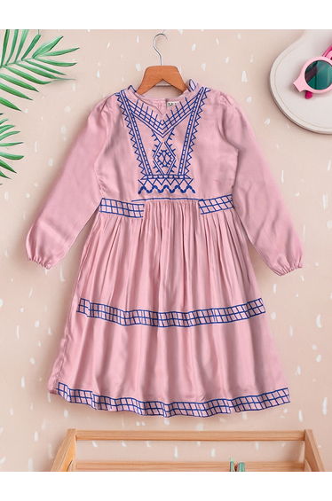 Embroidered Notch Neck Knee-Length Dress