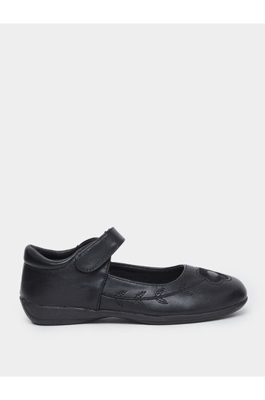 Girls Black Mary Jane Shoes with Floral Detail