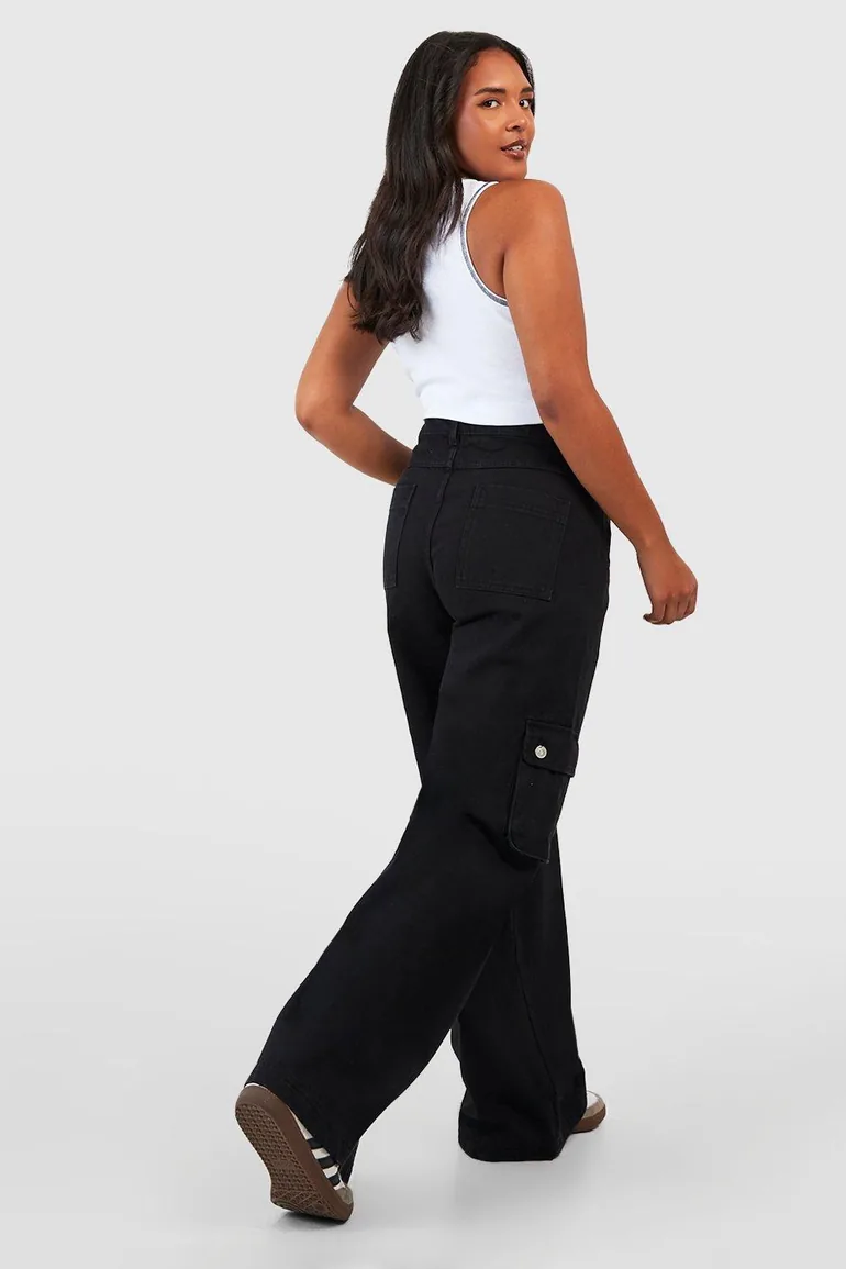 Plus Denim Pocket Wide Leg Jean - black - 1