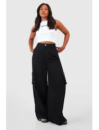 Plus Denim Pocket Wide Leg Jean - black