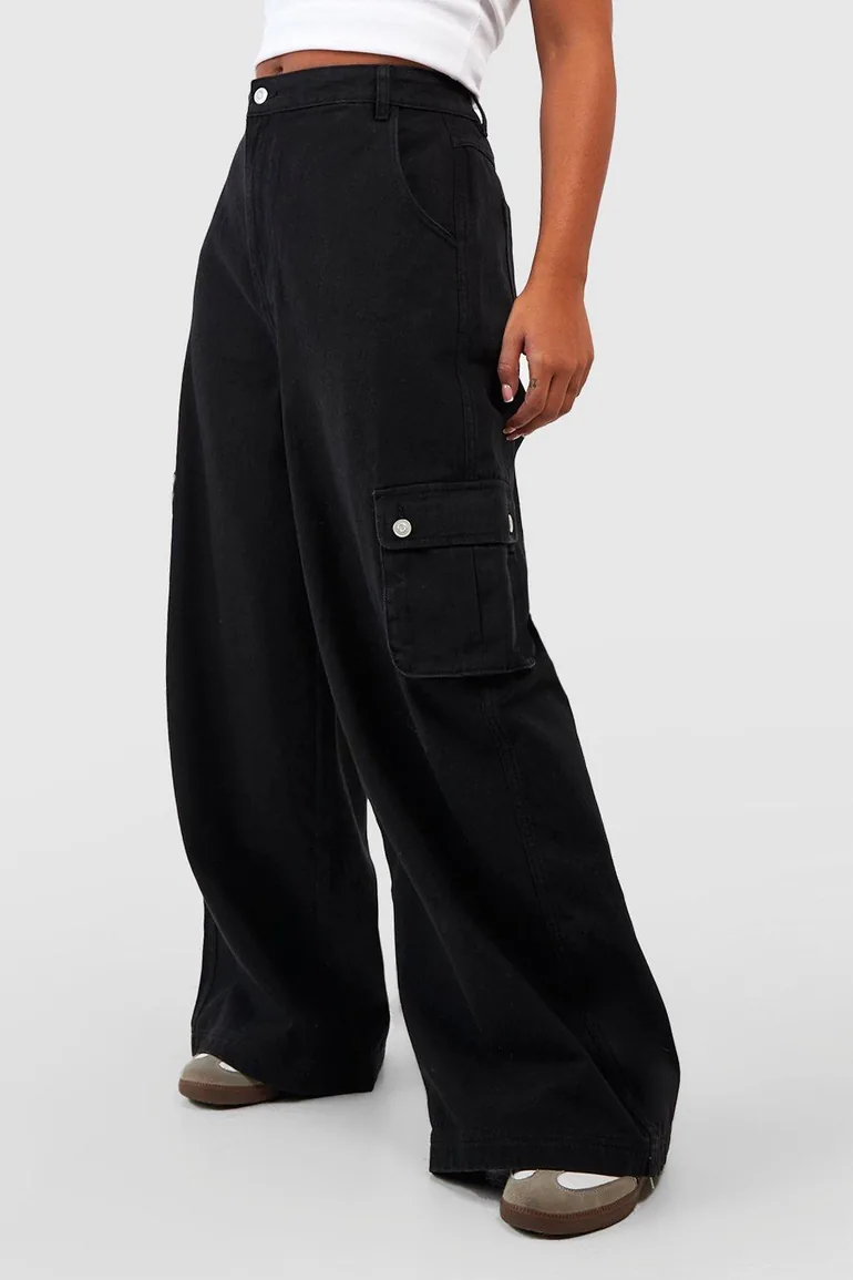 Plus Denim Pocket Wide Leg Jean - black - 3