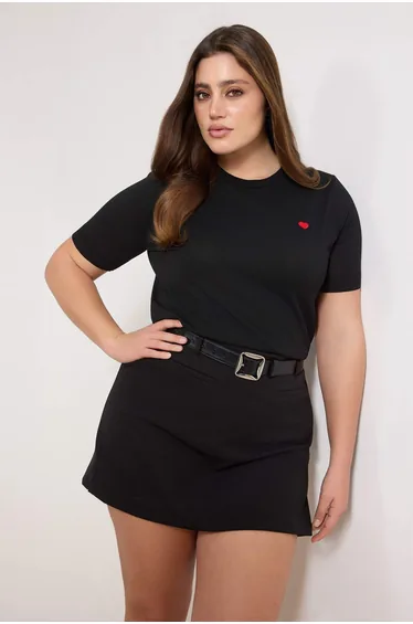 Black Cold Dyeing/Special Yarn Heart Embroidery Summer Thin Knitwear Blouse