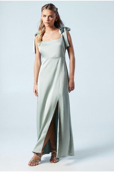 Petite Satin Tie Shoulder Midi Dress