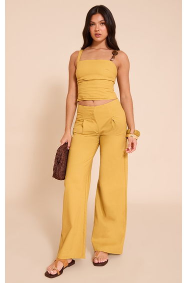 Deep Mustard Woven Mid Rise Straight Leg Trousers