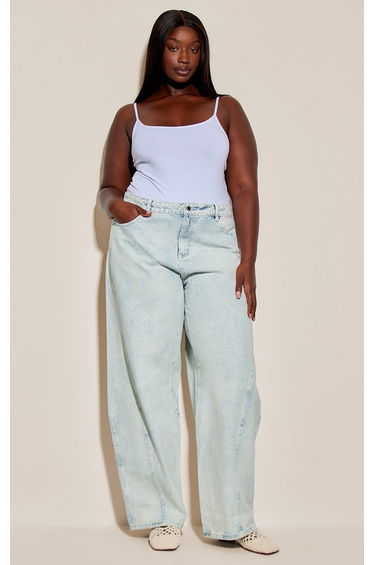 Plus Ice Blue Seam Detail Relaxed Wide Leg Jeans