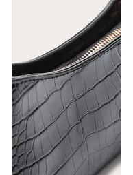 Black Croc PU Shoulder Bag - 4