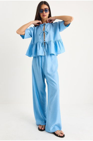 LUCCI Textured Two-Piece Coord Set with Ruffle Detail