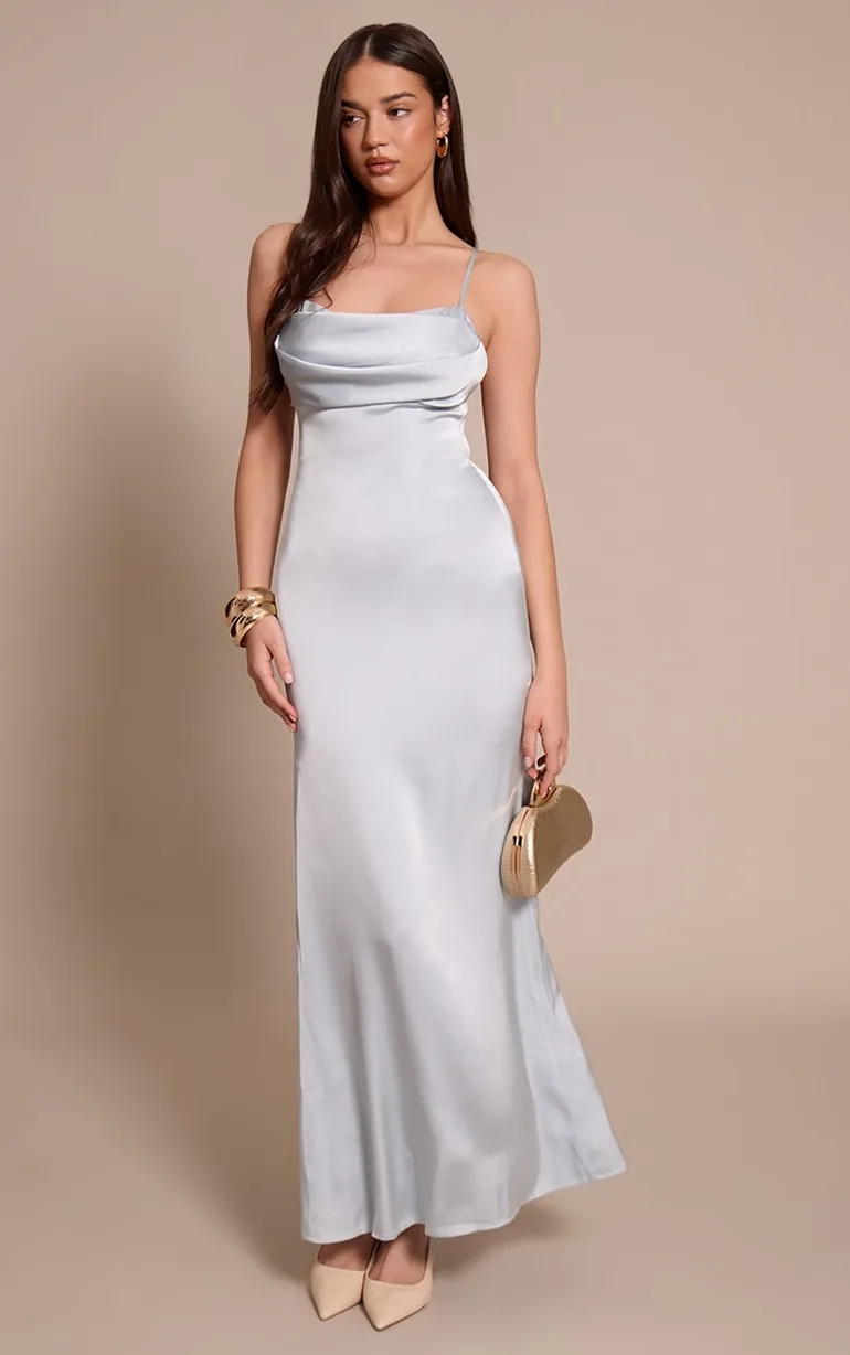 silver strappy maxi dress Riella Silver Sequin Maxi Dress - US 0