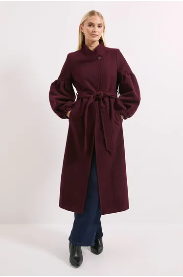 Wrap Front Balloon Sleeve Coat