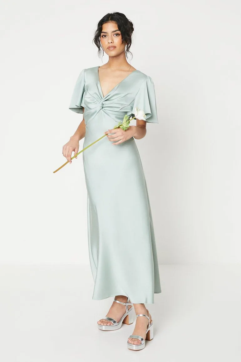 petite bridesmaid dresses with sleeves Coast Women's Honoured Petite V Neck Angel Short Sleeve Satin Maxi Bridesmaid Dress in Emerald