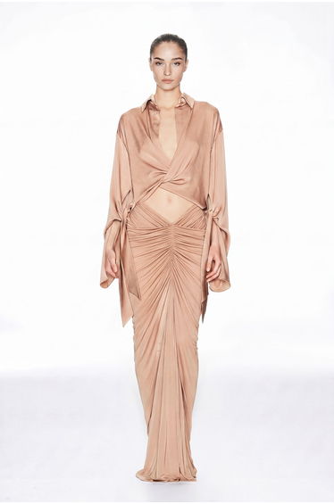 Ingvild Cutout Draped Maxi Shirt Dress
