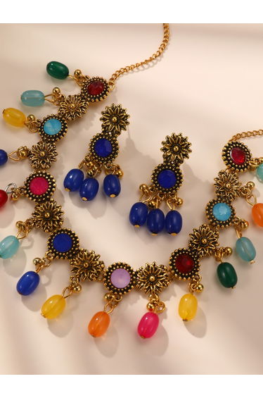 Multi Faux Crystal Beaded Necklace and Earrings Jewelry Set