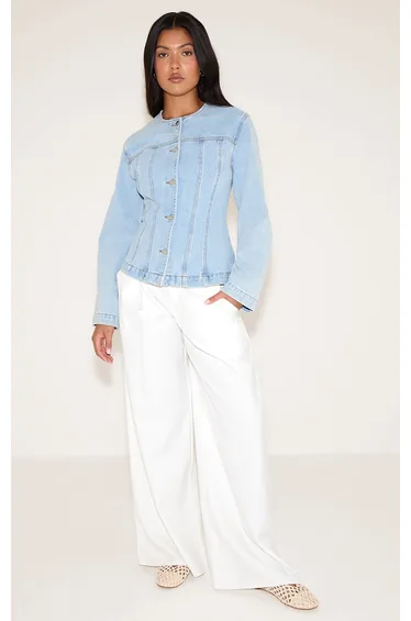 Light Blue Cinched Long Sleeve Denim Jacket
