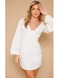 Stone Linen Look Underwired Shirt Dress
