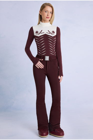 Waterproof Belted Ski Salopettes in Burgundy