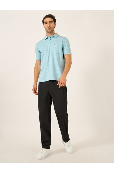 Men Blue Checked Pocket Detail Polo T-Shirt