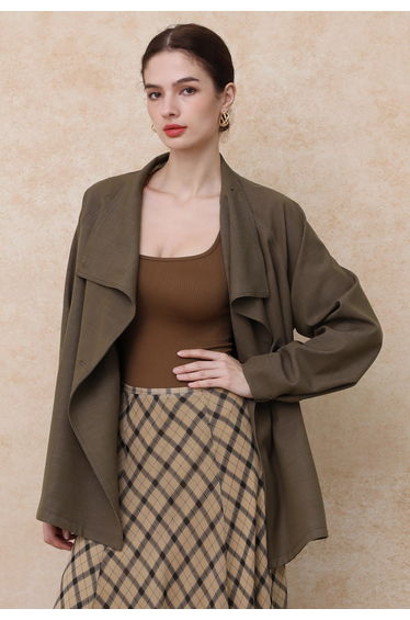 Modest-Styled Wide Lapel Belted Trench Coat