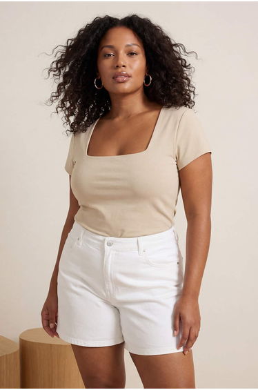 Stone Square Collar Basic Lycra Combed Single Jersey Knitted Plus Size Blouse