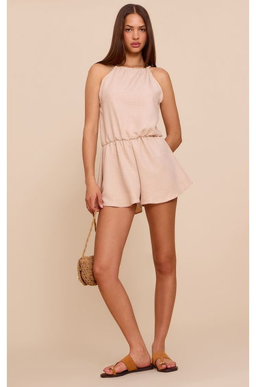 Natural Textured High Neck Floaty Playsuit