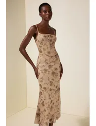 Mesh Floral Tie-Up Midi Dress - 2