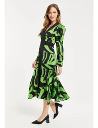 Women's Midi Dress in Zebra Print with Front Slit and Long Sleeves - Stylish Statement Piece by Liquorish - 3