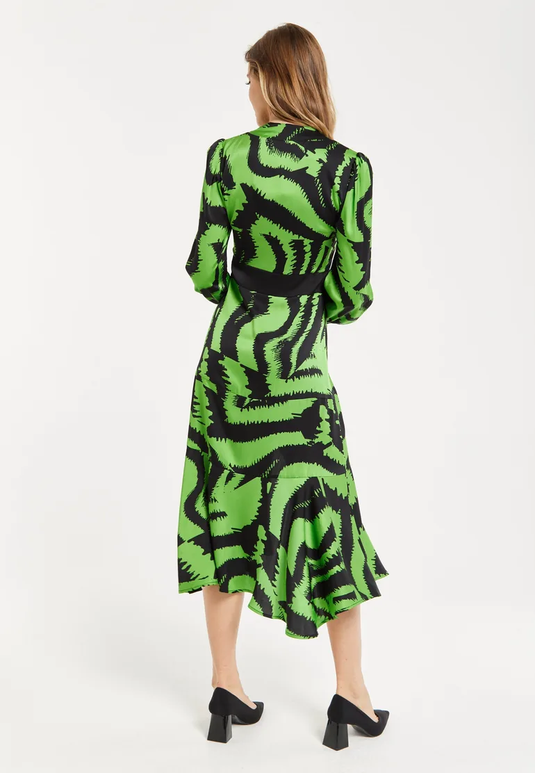Women's Midi Dress in Zebra Print with Front Slit and Long Sleeves - Stylish Statement Piece by Liquorish - 5