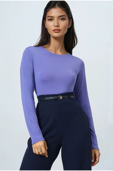 Women's lilac crew neck jumpsuit with bottom snap closure blouse