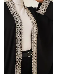 Knitted Long Kimono with Embroidery - Black - 4