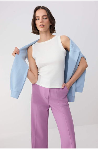 Ecru Fitted/Sleeveless Cotton Ribbed Knitted Undershirt