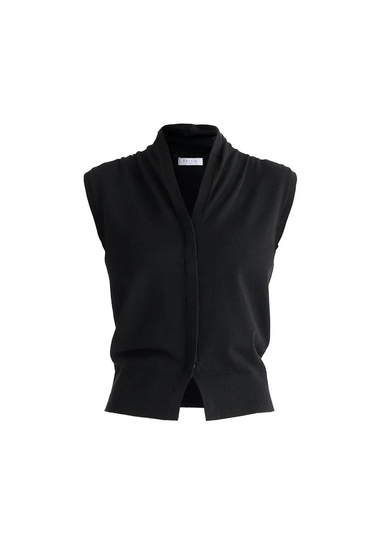 Draped Collar Knit Waistcoat - 2