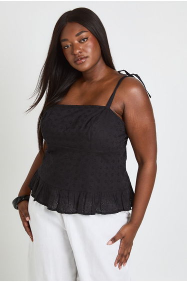 Plus Broidery Cami Top - black