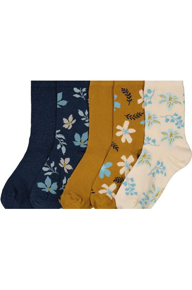 Pack of 5 Pairs of Floral Crew Socks in Cotton Mix