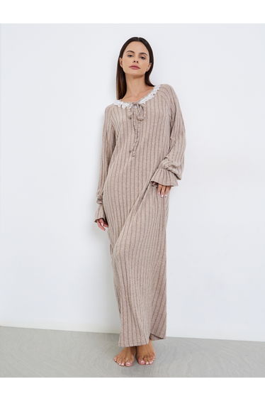 Lace Neck Detail Rib Nightdress