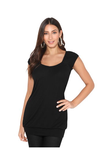 Cap Sleeve Banded Hem Jersey Top