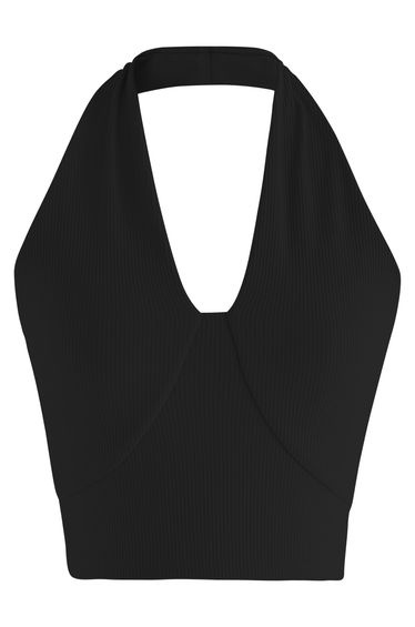 U-Shape Halter Neck Breathable Top in Black