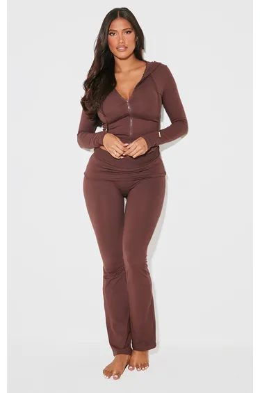 Shape Brown Stretch Sculpted Zip Through Hoodie